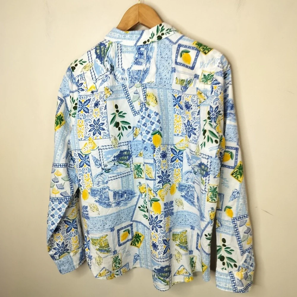 J. Crew Linen Blend Button Up Shirt Floral Lemon Patchwork Cheerful - Picture 11 of 11